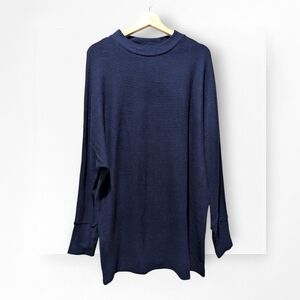 Matty M Tunic Sweater Navy Blue Ribbed Mock Neck Large